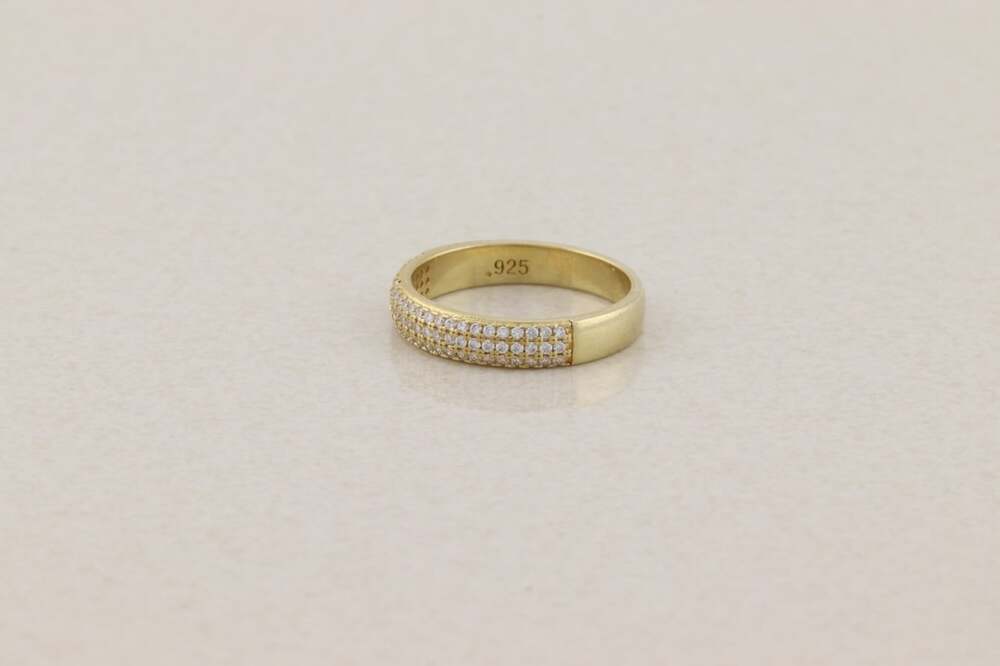 18k Gold Over Sterling Silver Cubic Zirconia Band Ring Pave CZ Ring Size 7 1/4 - Picture 6 of 6